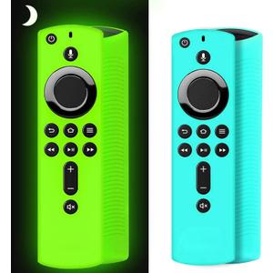 [2 Pack ] Firestick Silicone Remote Cover Case Compatible with 4K Firetv Stick, Firetv Remote Control Cover, Shockproof Anti Slip Case (Green Glow& Sky Blue Not Glow)