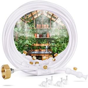 homenote Misting Cooling System, 59FT (18M) Misting Line + 16 Brass Mist Nozzles + Brass Adapter(3/4") Misters for Outside Patio Cooling Garden Greenhouse Watering
