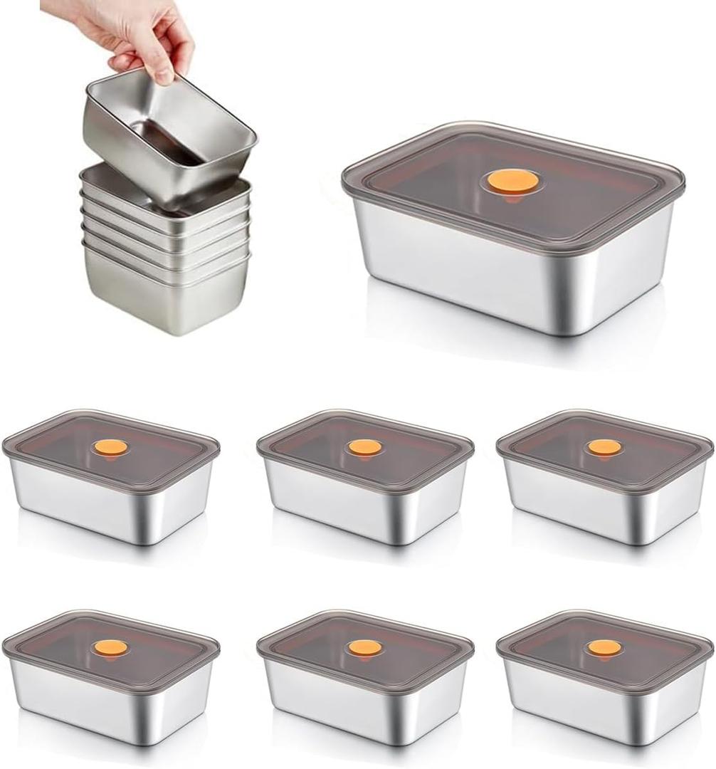 6Pcs Stainless Steel Food Storage Containers with Lids - Stackable, Reusable Metal Lunch Box for Office, Snacks, Meal Prep, and Picnic - Leak-Proof