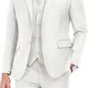 Men's Suit Slim Fit 3 Piece Wedding Dress Tux Suit Set Two Buttons Business Suits Blazer Jacket Vest Pants with Tie (Ivory), 3XL