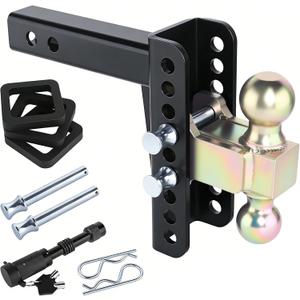 Adjustable Drawbar Trailer Hitch Fit for 2-Inch Receiver with 6" Drop/Rise and Carbon Steel 2" and 2-5/16" Ball Hitches Heavy Duty for Max Towing 20000 LBS (Gold&Black)