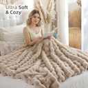 Smoofy Faux Fur Throw Blanket for Couch  Linen Fluffy Cozy Rabbit Fleece, Plush Soft Bubble Blanket for Sofa & Bed, for Mom, Warm Fuzzy Home Room Decor Throw 50" x 60"