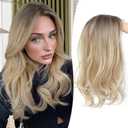 PANEWAY Loose Wavy Hair Topper Clip in Hair Toppers for Women, Lightweight Seamless Coverage with Natural Scalp Look, Adds Volume for Daily Wear - Bleached Blonde with Dark Roots, 18 Inch
