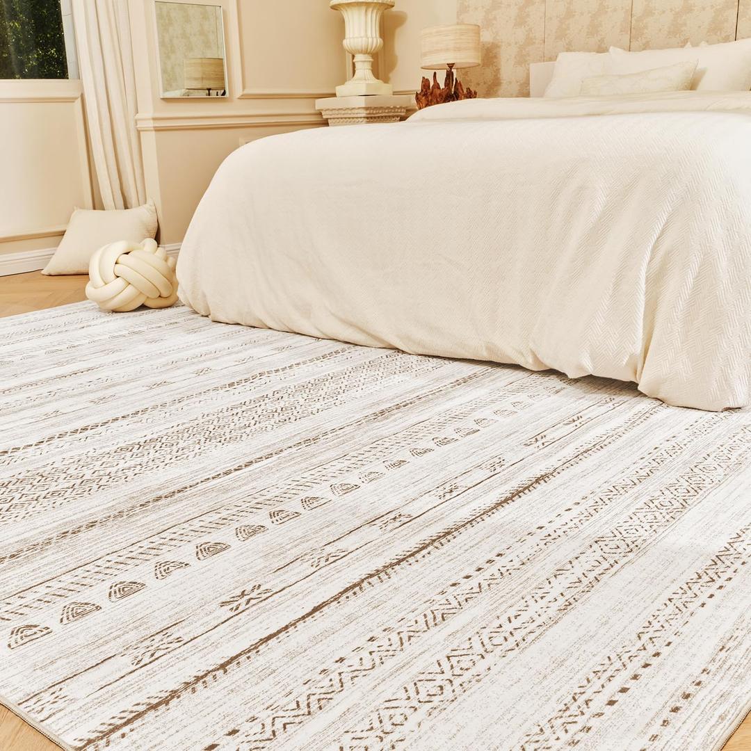 5x7 Large Area Rugs for Living Room Machine Washable Rug Distressed Indoor Carpet Neutral Moroccan Boho Rug Ultra Soft Area Rug for Bedroom Dining Room Playroom Office, Light Brown