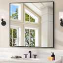 Black Bathroom Mirror for Wall, 30x30 Inch Rectangle Mirrors with Metal Frame, Modern Vanity Wall Square Mirror for Bathroom Living Room, Entryway Hangs Horizontal or Vertical