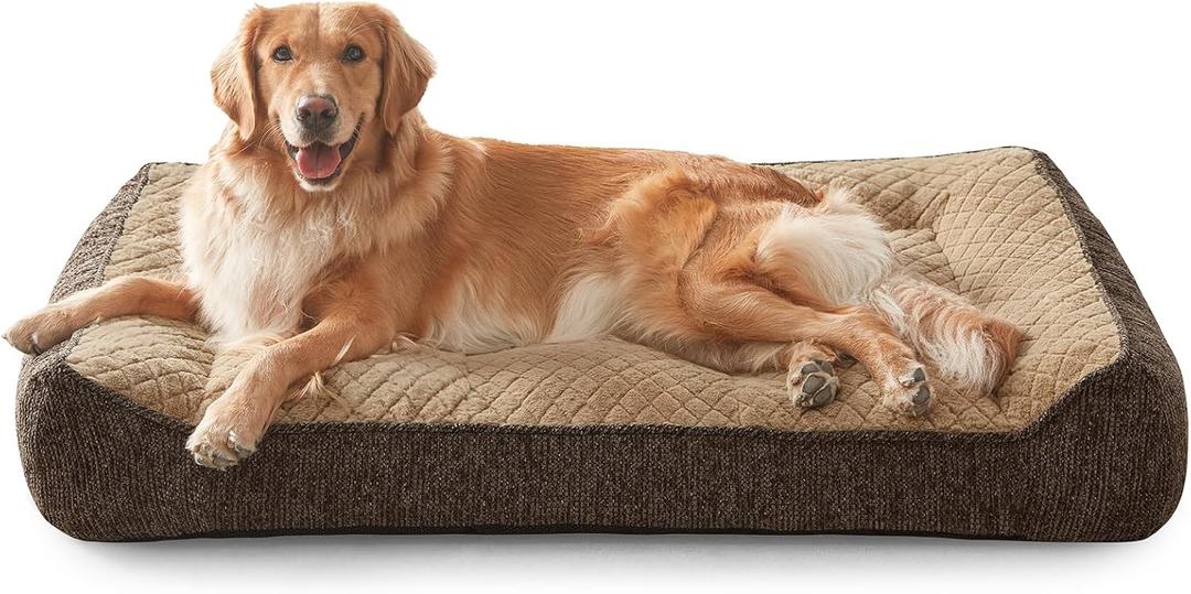 JOEJOY Orthopedic Dog Bed for Large Dogs, Washable Dog Bed with Waterproof Cover, Non-Slip Sofa for Dogs, Soft Artificial Rabbit Fur Basket, 97 x 71 x 22 cm, Brown