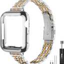 QUNDAXI Slim Metal Stainless Steel Watch Band Compatible with Apple Watch Series 10 42mm Women's Luxury Strap - Silver and Gold