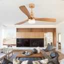 Champagne Gold Luxury Style Ceiling Fan with Light Solid Wood Blade Noiseless Reversible Motor Dimmable Light Memory Living Room and Bedroom Ceiling Fan (Golden04), 52