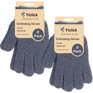 Yiclick Heavy Exfoliating Gloves 4Pcs, Exfoliating Mitt, Body Scrubber for Bath Shower Exfoliation, Body Scrub Exfoliator for Dead Skin Remover, Exfoliate Sponge Loofah Washcloth Men Women (Grey)