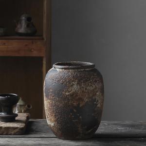 Denique Rustic Vase for Home Decor, Farmhouse Terracotta Vases, Large Ceramic Vase for Living Room Decor, Black Pottery Vase Large Clay Vase, Rustic Farmhouse Tabletop Decor(B-22cm) (B-8.86inch Height)