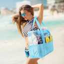 ZUXNZUX Mesh Beach Bag - Large Waterproof Beach Tote Bag with Zipper, Oversized Foldable Lightweight Family Swim Bag Vacation (Blue)