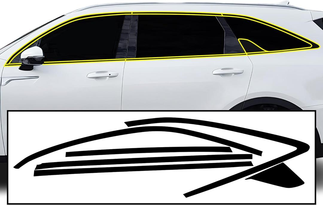 BOGAR TECH DESIGNS Side Window Trim Chrome Delete Overlay Film Compatible with Kia Sorento 2021-2025, Gloss Black