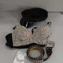 4 Pcs Rhinestone Bustier Top Costume Women's Push up Crop Top Diamond Belt Chauffeur Hat Earrings Hoop