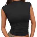 Trendy Queen Women's Going Out Basic Tank Tops Mock Neck Spring Clothes Sleeveless Cute Shirts Summer Y2K Sexy Outfits 2025,Black, S