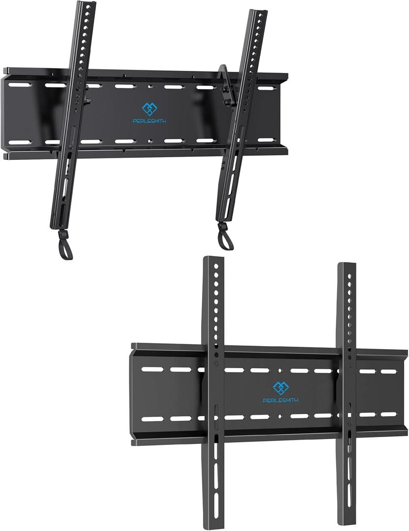 PERLESMITH Tilting TV Wall Mount Low Profile for Most 23-60 inch TVs with VESA 400x400mm up to 115lbs PSMTK1, Fixed TV Wall Mount for Most 26-60 inch TVs up to 115lb with Max VESA 400x400mm PSML1