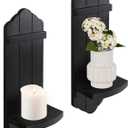 Rustic Black Wood Wall Candle Sconces Set of Two, Farmhouse Wooden Candle Holder Decor for Fireplace, Hallway, Living Room, Bedroom