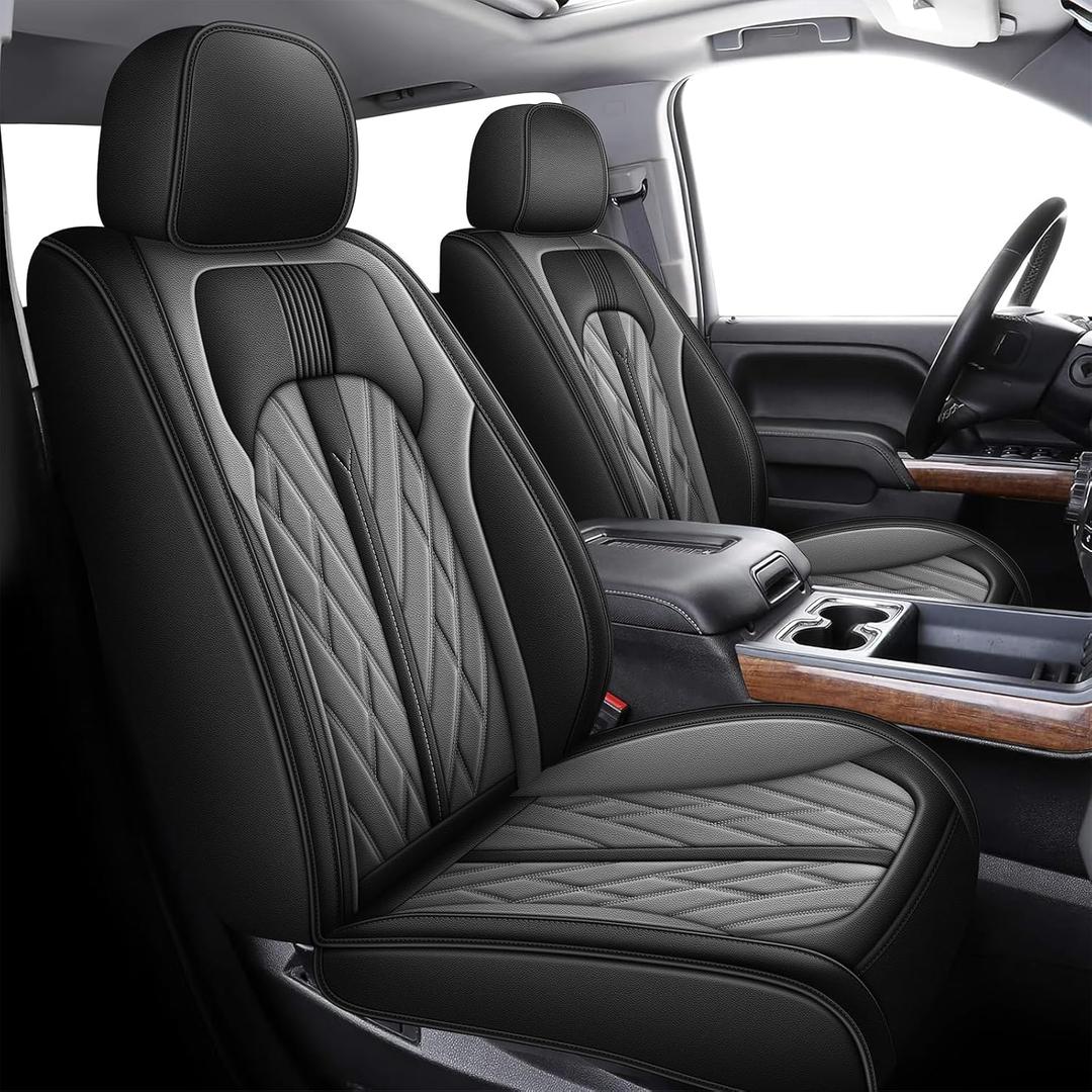 TTX LIGHTING Seat Covers Fit for 2007-2025 2026 Chevrolet Chevy Silverado GMC Sierra 1500 2500HD 3500HD Leather Truck Seat Covers Full Set (#073 Black&Grey, 5 Seats)