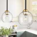 Emak 2 Pack Black and Gold Pendant Light Fixtures, Modern 7 Inch Globe Pendant Lights Kitchen Island with Clear Glass Shade, 1 Light Hanging Lights for Kitchen, Bedroom, Bathroom, PL119-BKBGD-2PK
