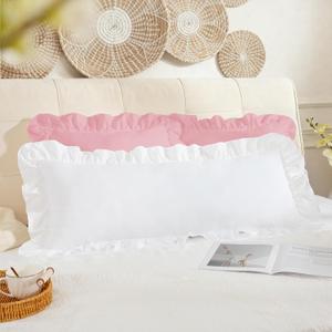 White Ruffle Lumbar Pillow Cover 14x36 Inch, Ruffled Cushion Case Covers for Couch Sofa Bed Living Room, Decorative Farmhouse Throw Pillow Cover, Pack of 1