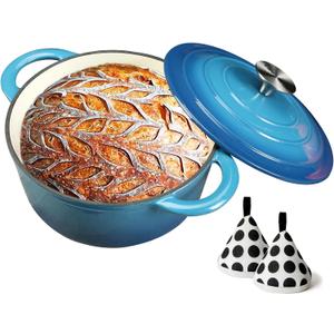 Enameled Cast Iron Dutch Oven with Lid, 3 Quart Heavy Duty Cookware Pot with Dual Handles for Bread Baking, Braising, Stews, Roasting and Oven Safe, Blue