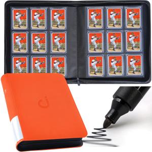 Top Loader Binder, Holds 288 Top Loaders - 9-Pocket Toploader Binder for 3" x 4" Rigid Card Holders for Trading Cards or Sports Cards, Model A - Classic Orange