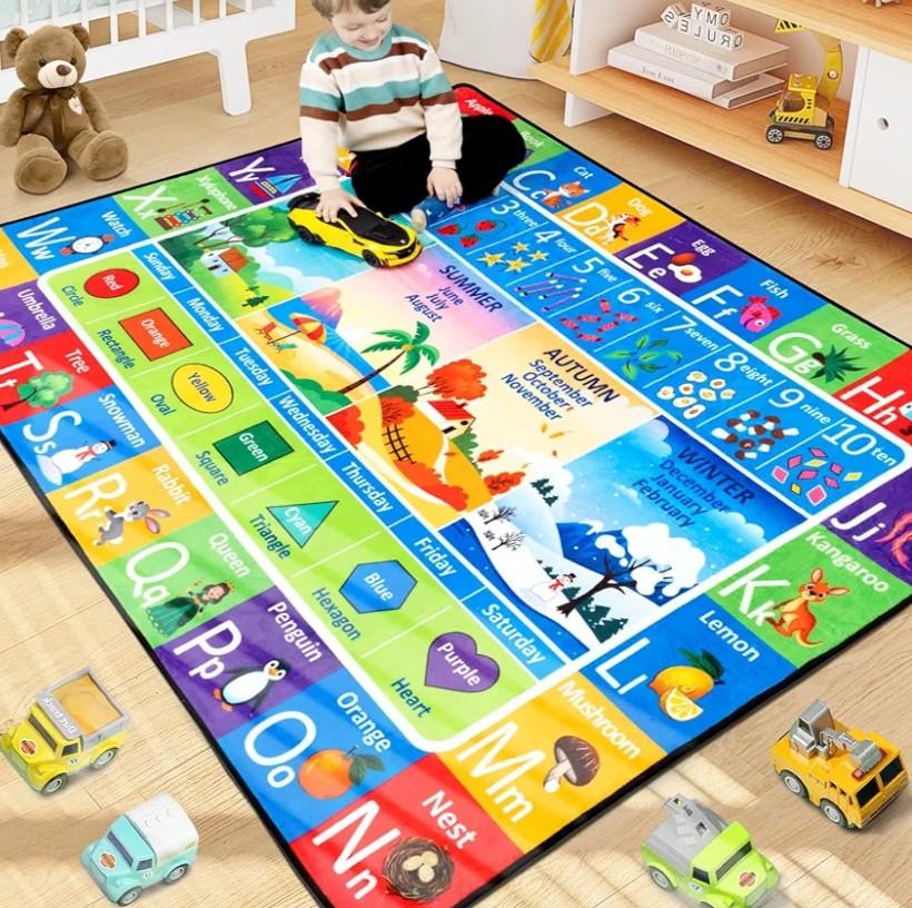 ABC Rug, Toddler Play Rug 3x5 Feet, Extra Thick (0.4in) Washable Baby Play Mat for Floor, Classroom Carpet Non-Slip for Learning, Alphabet, Nursery Mat for Crawling & Fun & Playroom Decor