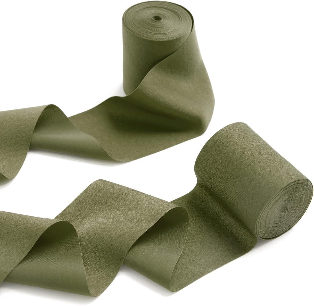 Ling's Moment Satin Green Ribbon, 2.6 Inch x 13Yd Olive Green Silk Extra Wide Thick Fabric Ribbons for Craft Gift Wrapping Flower Bouquet Wreaths Birthday Wedding Welcome Sign Decorations