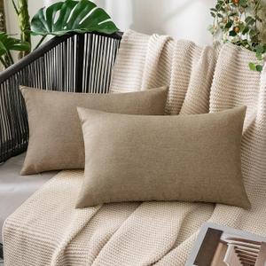 MIULEE Pack of 2 Decorative Outdoor Solid Waterproof Throw Pillow Covers Faux Linen Garden Farmhouse Cushion Cases for Patio Tent Balcony Couch Sofa 20x12 Inch Taupe Grey