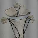 Women's 2 Piece Triangle Beach Bikini Sets Color Block Halter Swimsuit Bathing Suit , Large, Beige