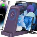 Wireless Charger for iPhone - 5 in 1 Charging Station for Multiple Devices Apple: Fast Wireless Charging Stand Dock for iPhone 17 16e 16 15 14 13 12 Pro Max Apple Watch Airpods (Purple)