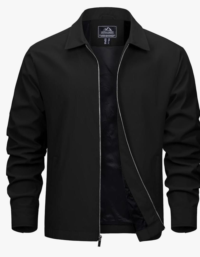 Mens Lightweight Jackets Full Zip Laydown Collar Golf Light Windbreaker Jackets with Zip Pockets Size M