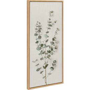 Kate and Laurel Eucalyptus Botanical I Framed Linen Textured Canvas Wall Art by The Creative Bunch Studio, 18x40 Panel Natural, Decorative Plant Décor