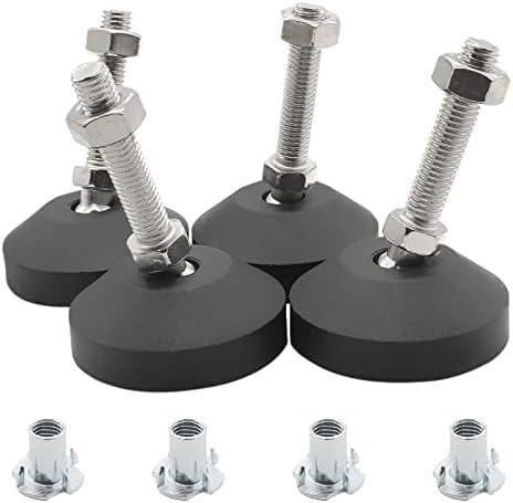 Luomorgo 4 Pcs M10 Leveling Feet with T-Nut, Anti Skid Threaded Rubber Feet, Adjustable Swivel Levelers for Furniture Feet, Heavy Duty Appliance Feet for Mechanical Equipment (D50 x M10 x H50)