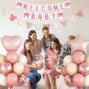 Dusty Pink Baby Shower Decorations Oh Welcome Baby Girls Balloon Set with Star Heart Foil Balloons Bunting Banner Bodysuit Garland Bow Boho Blush Beige Rose Gold White Sand Gender Reveal Party Boys