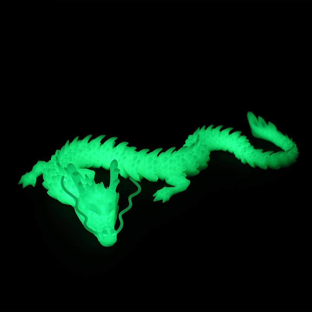 Luminous 3D Printed Dragon,17.7inch,Glows at Night,Flexible Realistic Articulated Animal Fidget Toys,Mystery Figurines Gifts,Executive Desk Dcor and Festival Collectible (Luminous Green)