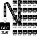 25 Sets Event Staff Lanyard with PVC Pass Card, Black Breakaway Lanyard, Badge Holder, ID Holder for Backstage School Concert Party Birthday Gaming