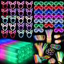 260 PCS Glow in the Dark Party Supplies, New Year Party Favors - 20 Foam Glow Sticks, LED Glasses, Bunny Ear Headbands and 200 Glow Sticks for Kids or Adults