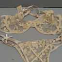 Lilosy Sexy Underwire Cute Push Up Strappy Embroidered Mesh Sheer Lingerie Set See Through Panty Bra (Large, Bow Beige)