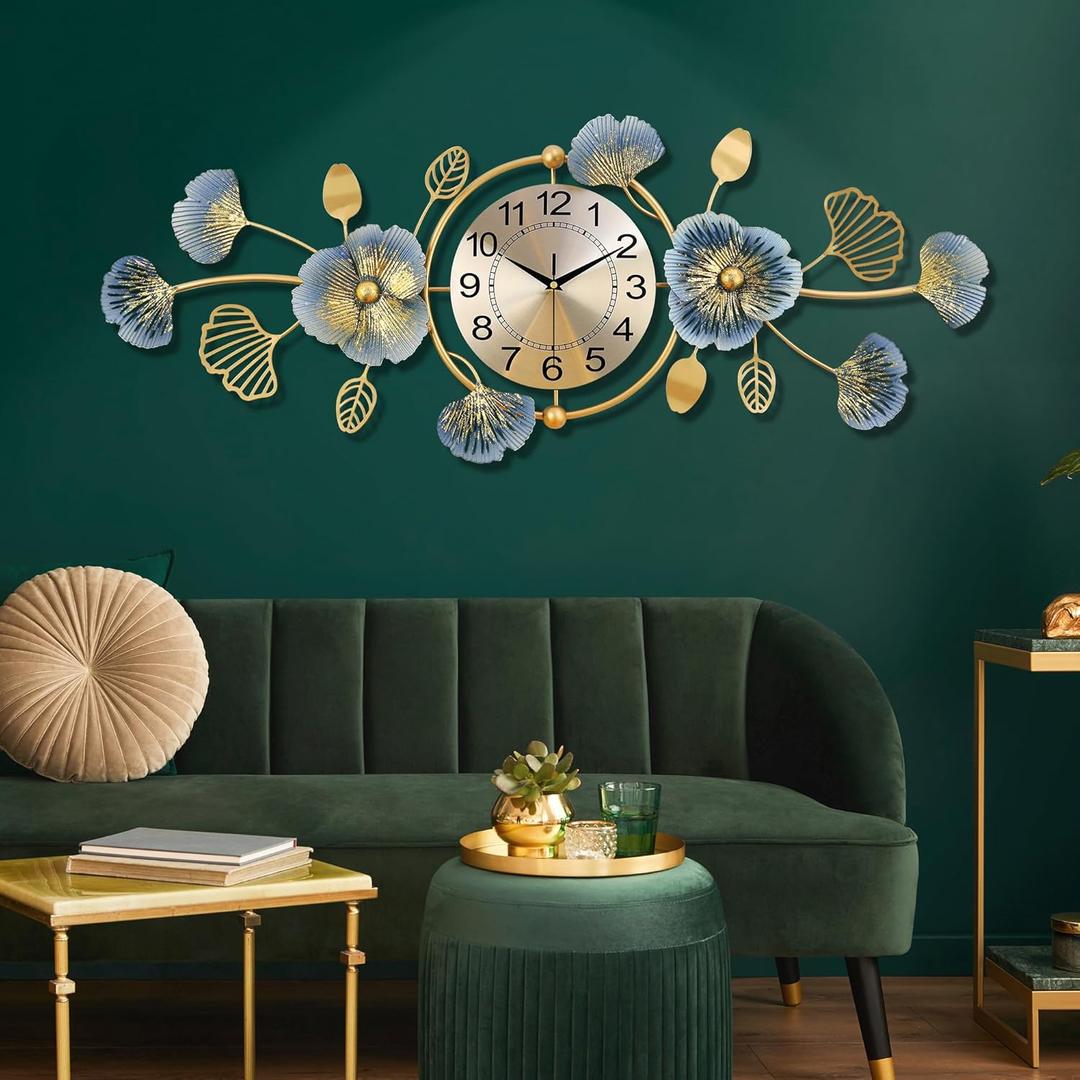Lafocuse Silent Modern Large Wall Clock for Living Room, Mid Century Decorative Wall Clocks for Home Kitchen, Metal Ginkgo Leaf, 37x14 Inch Lafocuse Silent Modern Large Wall Clock for Living Room, Mid Century Decorative Wall Clocks for Home Kitchen, Metal Ginkgo Leaf, 37x14 Inch