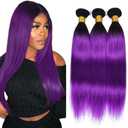 Purple Straight Bundles Ombre Human Hair Bundle Tow Tone Black To Purple Bundles 100% Unprocessed Virgin Hair Extensions 16 18 20 Inch