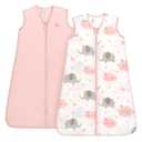 TILLYOU Sleep Sack 18-24 Months - 0.5 TOG Baby Wearable Blanket with 2-Way Zipper, Extra Soft Cotton Sleeveless Sleeping sack 2 Pack, Pink Elephant & Cloud, XL