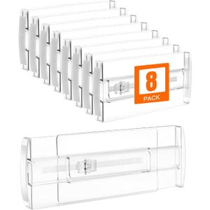 8 Pack 4" High Drawer Dividers for Clothes, 10.6"-16.9" Expandable Drawer Divider Adjustable Drawer Separator, Clear Dresser Drawer Organizer for Clothes, Underwear, Cosmetic, Kitchen Utensils Storage