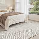 Beige Neutral 9x12 Area Rugs Textured Tufted Rugs for Living Room Bedroom Rug-Carpet Cream Ivory Washable Geometric Moroccan Modern Rug