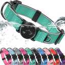 WhoseID Airtag Dog Collar | with Waterproof Air Tag Holder | QR Code Pet ID |Durable Comfortable Oxford Padded | Reflective Collar | for Outdoor Medium Dogs(Green,M,13''~19'')