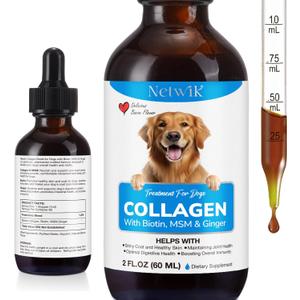 Collagen for Dogs - Skin and Coat Supplement for Dog, Dog Liquid Collagen, Collagens Supplement for Dogs - Collagens with Biotin, MSM & Ginger - 2 fl oz