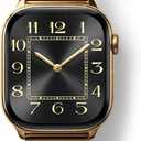 V.R.HOPE Gold Stainless-Steel Metal Resin Apple Watch Band 42mm 44mm 45mm 46mm 49mm Fashion Bracelet Strap for Women Compatible with iWatch Series Ultra3/11/10/9/8/7/6/5/4/3/2/1/SE (Black+Gold)