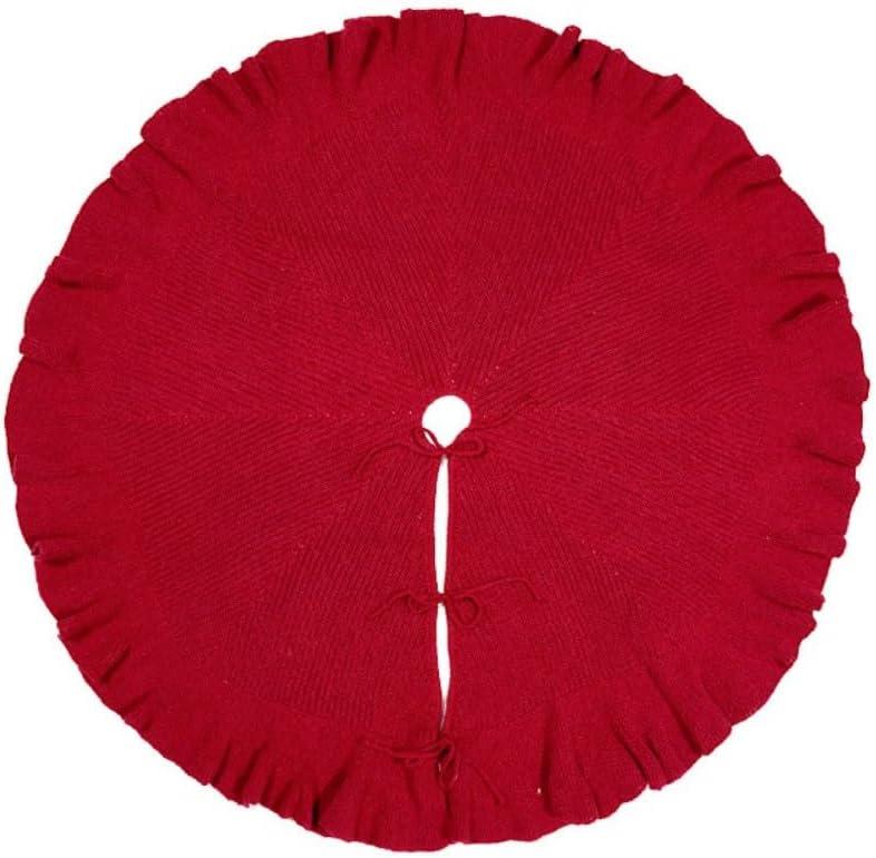 50 Inch Christmas Tree Skirt Red Knitted Tree Skirt Farmhouse Xmas Tree Base Cover Large Tree Skirt for Christmas Decor Home Holiday Party Decor (A)