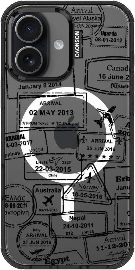 MOSNOVO for iPhone 17 Case | Compatible with Magsafe | Military Grade 10ft Drop Tested | Camera Control | Clear Black with Journey Design