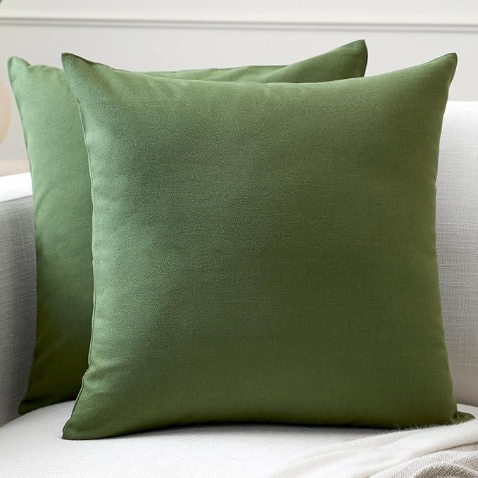 Throw Pillow Covers 24x24 in Set of 2 Leaf Green | No Inserts | Cotton Pillow Covers for Living Room, Bed, Sofa, Couch | Decorative Cushion Covers with Improved Zipper
