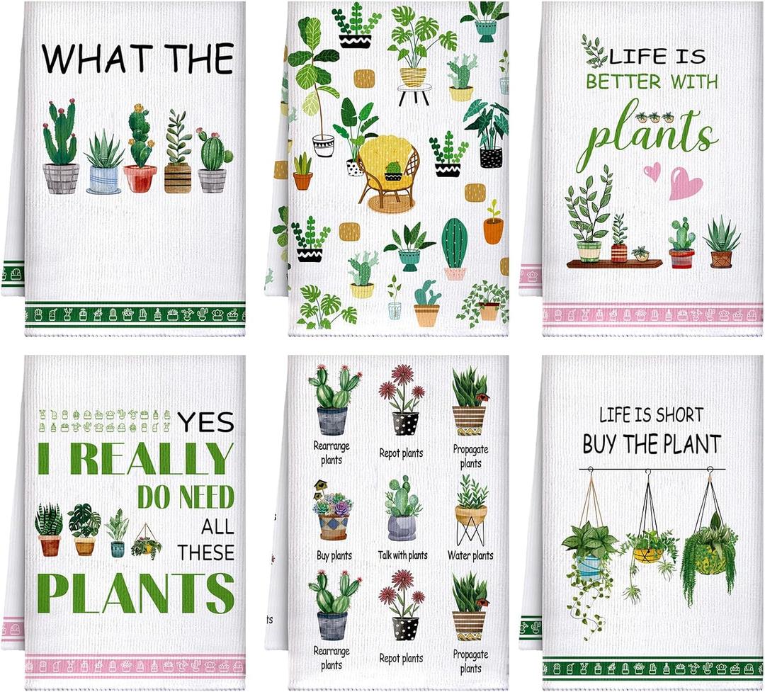 Boyiee 6 Sets Funny Kitchen Towels Plant Gifts for Plant Lovers Women Gardener Succulents Cactus Tea Towels 24 x 16 Inches Wildflower Dish Towels Absorbent Hand Towels for Gardening Housewarming Gift